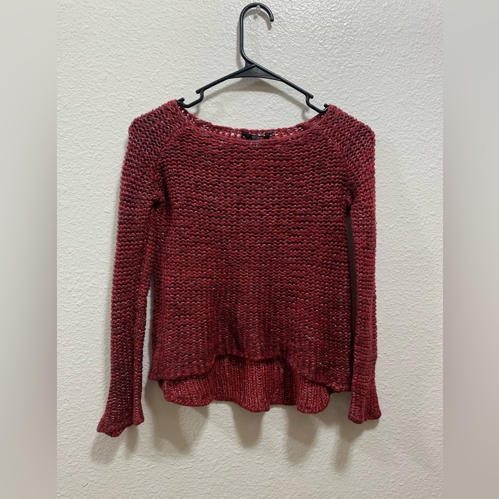girls sweater L(14)| GUESS kids| dark pink & silver| knit long sleeve - Picture 3 of 5